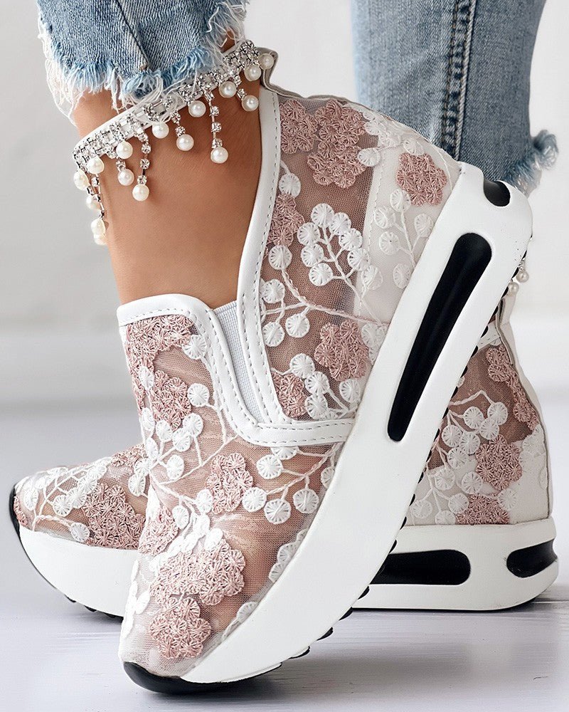 Floria | Gebloemde Mesh Sneakers - Roze - #Calora#