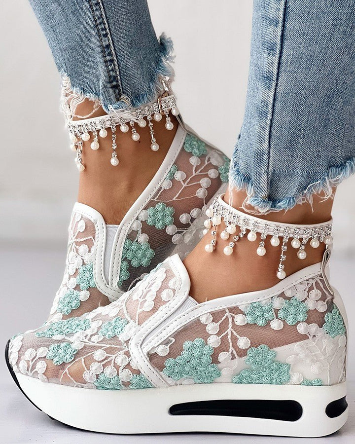 Floria | Gebloemde Mesh Sneakers - Groen - #Calora#