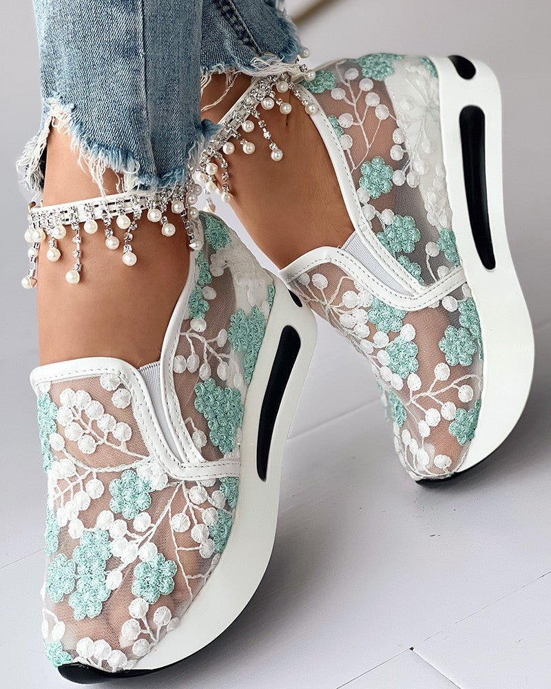 Floria | Gebloemde Mesh Sneakers - Groen - #Calora#