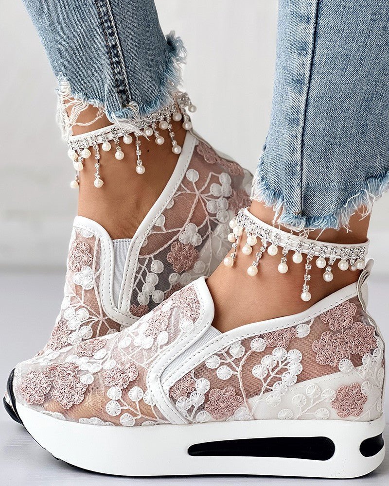 Floria | Gebloemde Mesh Sneakers - Roze - #Calora#