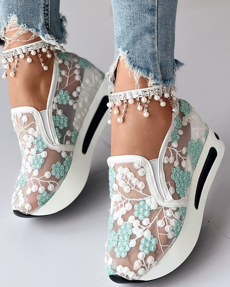 Floria | Gebloemde Mesh Sneakers - Groen - #Calora#