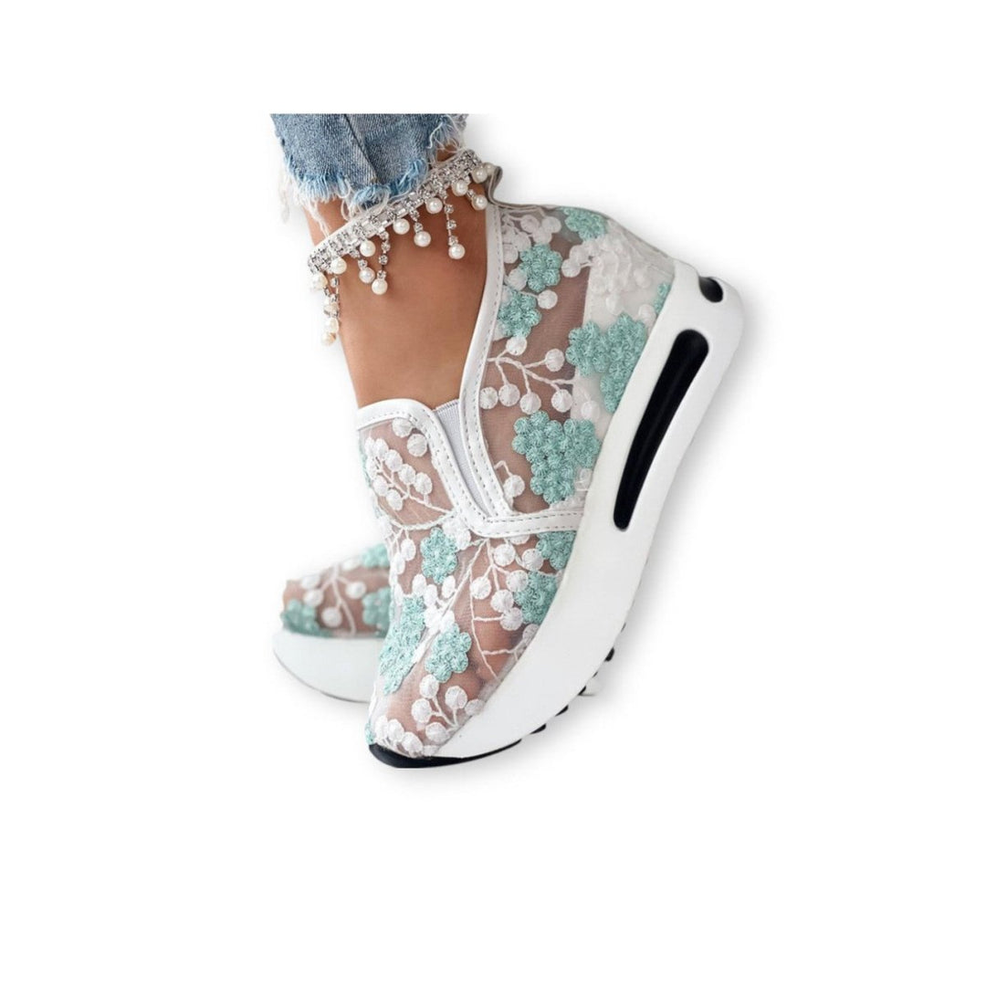 Floria | Gebloemde Mesh Sneakers - Groen - #Calora#