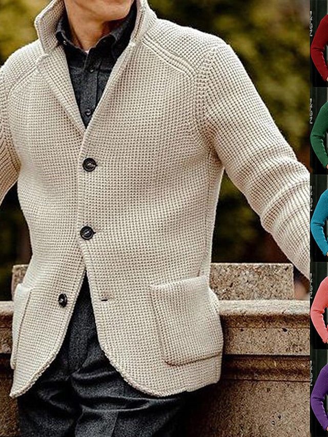 CALORA_ Aldric | Heren cardigan sweater van Geribde gebreide stof met zakken