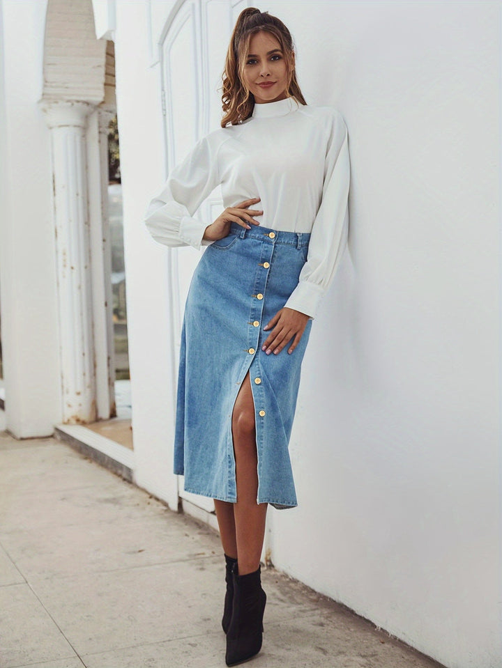 Sibel | Stijlvolle denim midi-rok met knopen