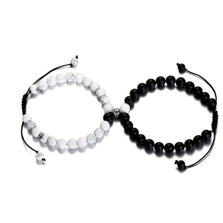 Soulshine | Witte & Zwarte Agaat Magnetische Koppelarmbanden