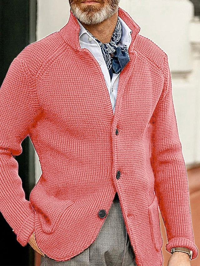 CALORA_ Aldric | Heren cardigan sweater van Geribde gebreide stof met zakken