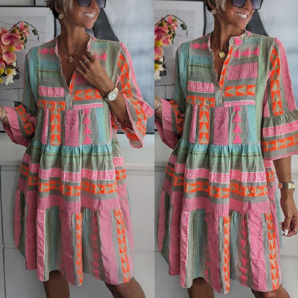 Indira | Unieke losse zomer Jurk met print - S - #Calora#