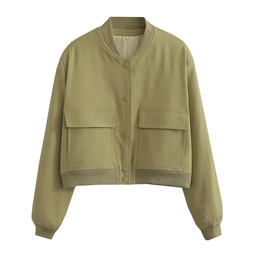 Islena | Elegante Bomber Jas - Leger Groen - #Calora#