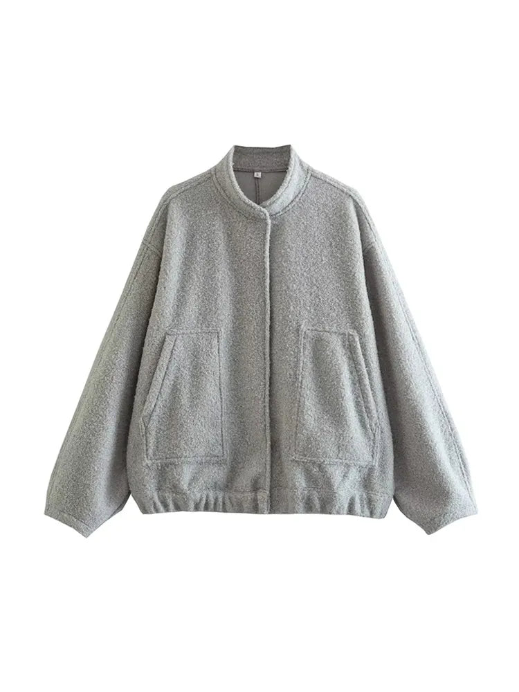 Ivana | Comfy Oversized Bomber Jas - Grijs - #Calora#