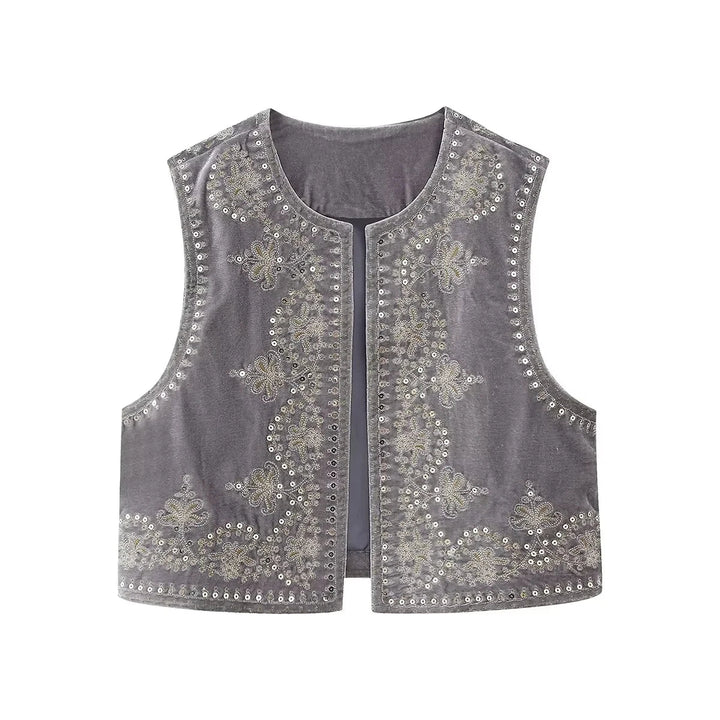 Jasmina | Elegant Geborduurd Vest - Grijs - #Calora#