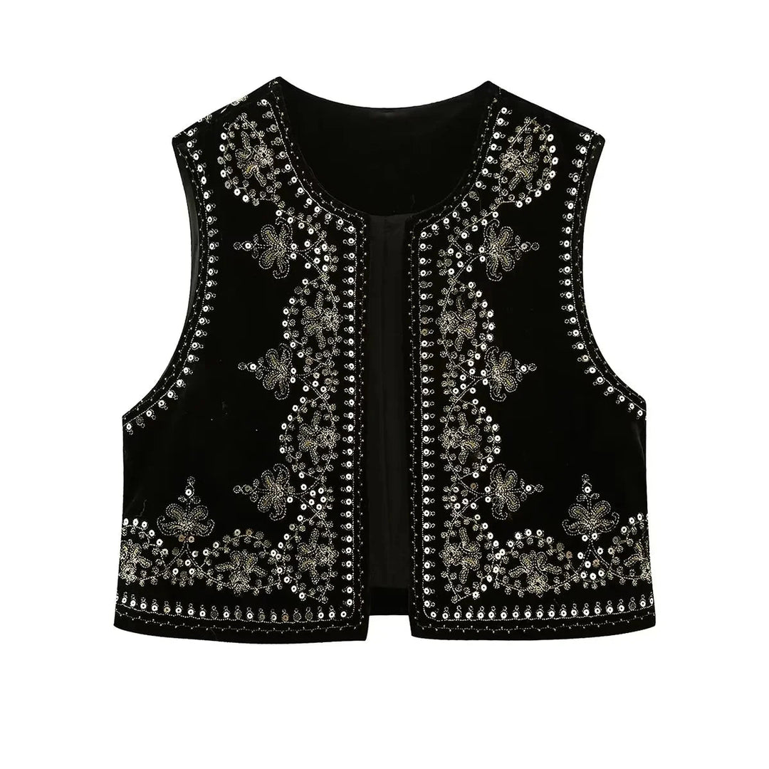 Jasmina | Elegant Geborduurd Vest - Zwart - #Calora#