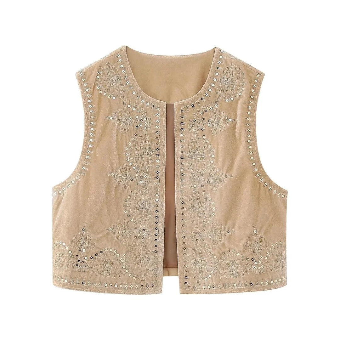 Jasmina | Elegant Geborduurd Vest - Beige - #Calora#