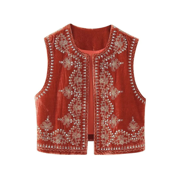 Jasmina | Elegant Geborduurd Vest - Rood - #Calora#