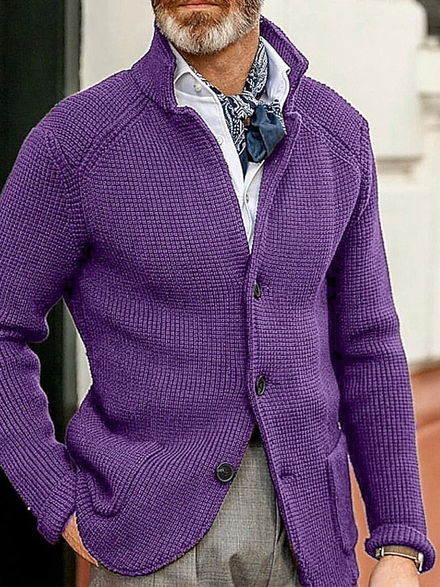 CALORA_ Aldric | Heren cardigan sweater van Geribde gebreide stof met zakken