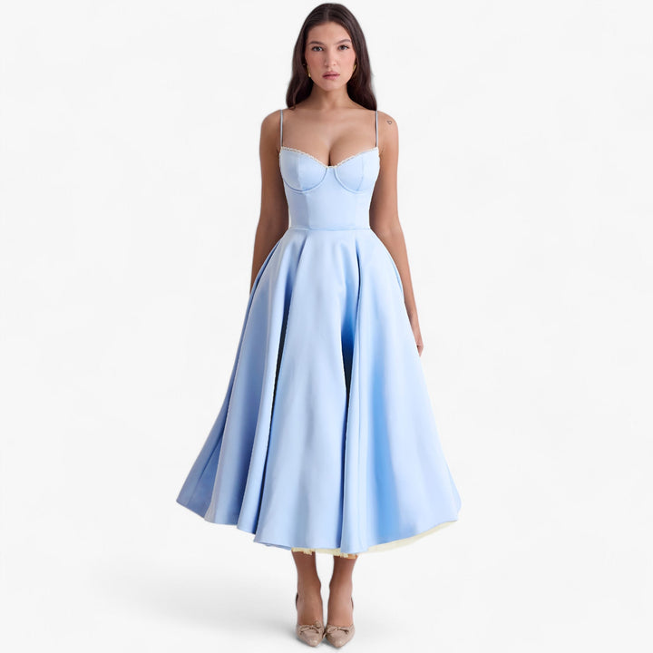Lange Gala Jurk Met Verfijnde Brede Snit En Elegante Details-Feest Jurken-Calora-Blauw-S-Calora