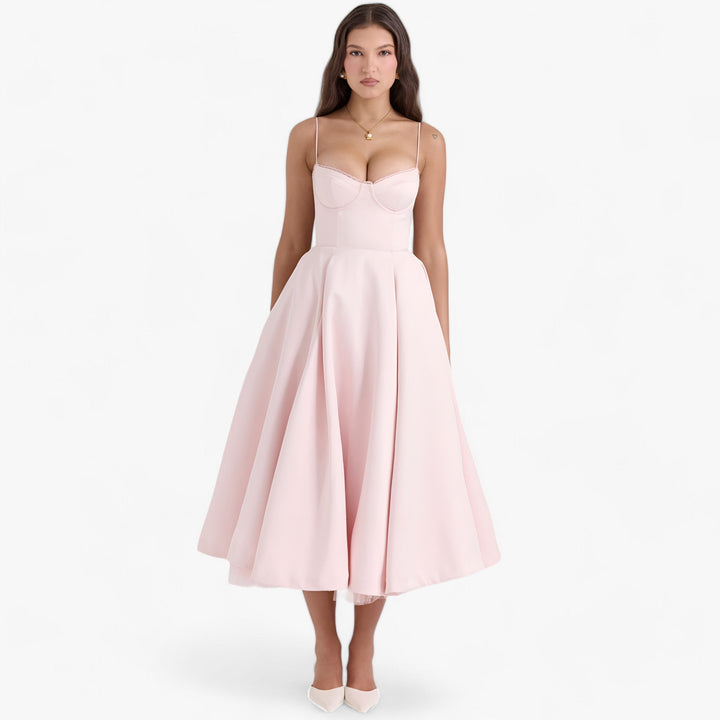 Lange Gala Jurk Met Verfijnde Brede Snit En Elegante Details-Feest Jurken-Calora-Roze-S-Calora