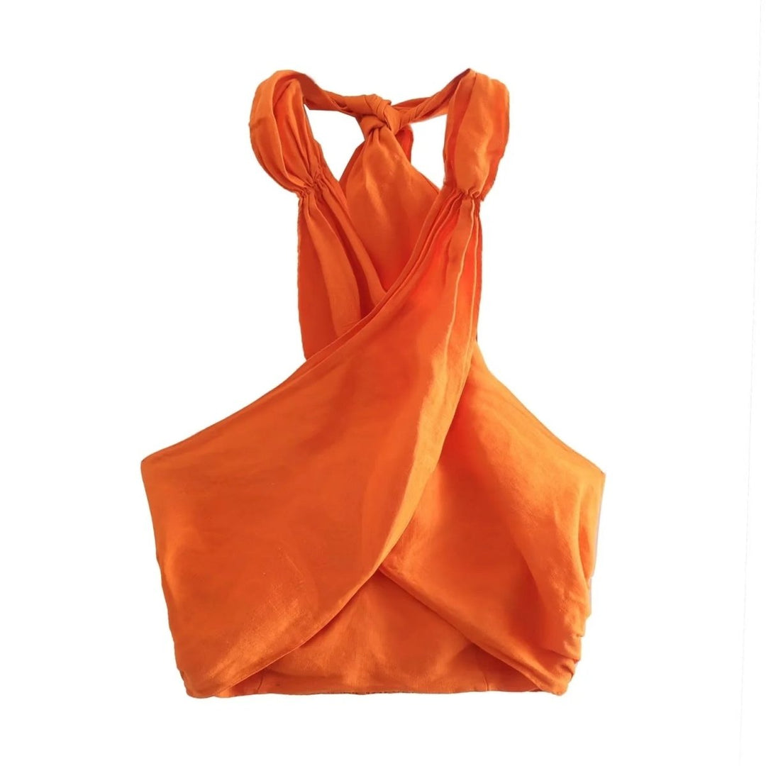 Leda | Mouwloze Linnen Top van Set - Linnen zomer kleding dames - Oranje Top - #Calora#