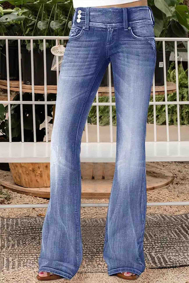 Retro Jeans met zijknoop en wijde pijpen