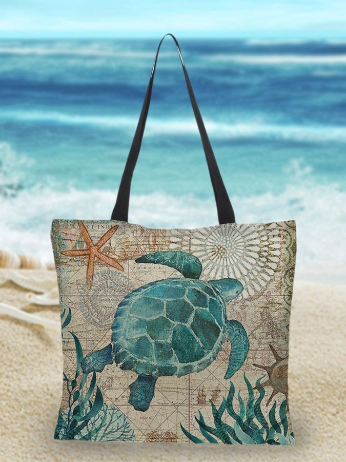 Linnen Strandtas Met Zeeprint - Schildpad - #Calora#