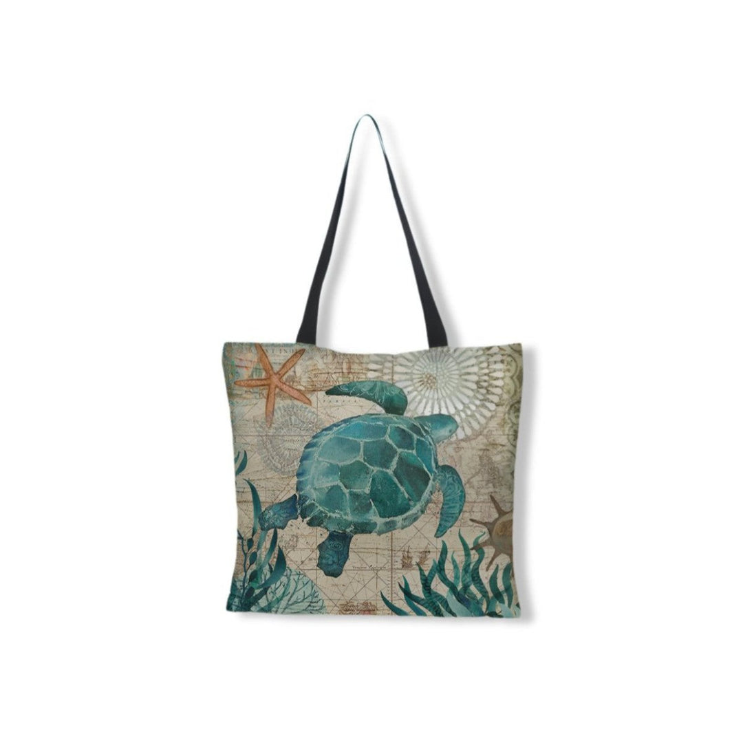 Linnen Strandtas Met Zeeprint - Schildpad - #Calora#