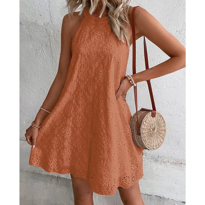 Liora | Casual Mini Jurk Mouwloos - Oranje - #Calora#