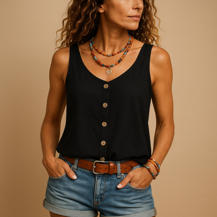 CALORA_ Luchtige Mouwloze Top met V Hals voor Dames Zomerse Look