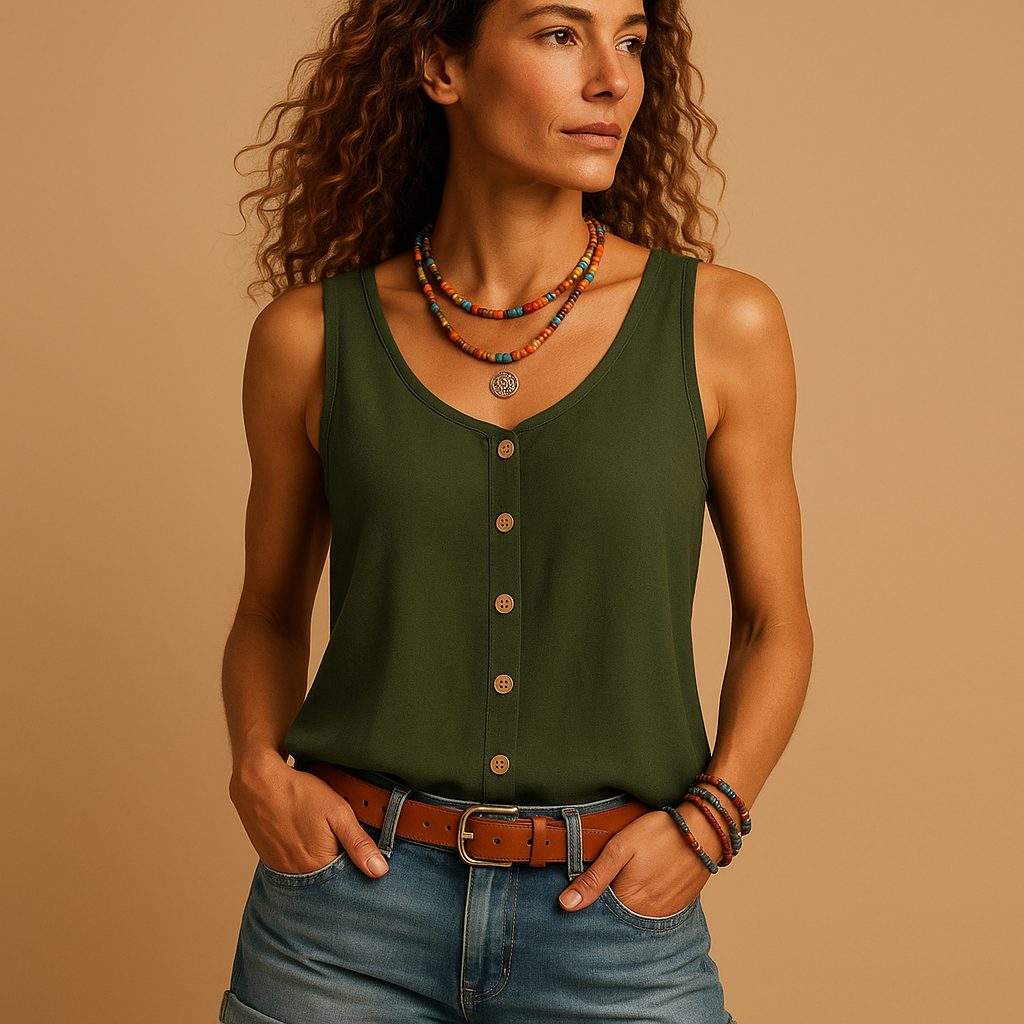 CALORA_ Luchtige Mouwloze Top met V Hals voor Dames Zomerse Look