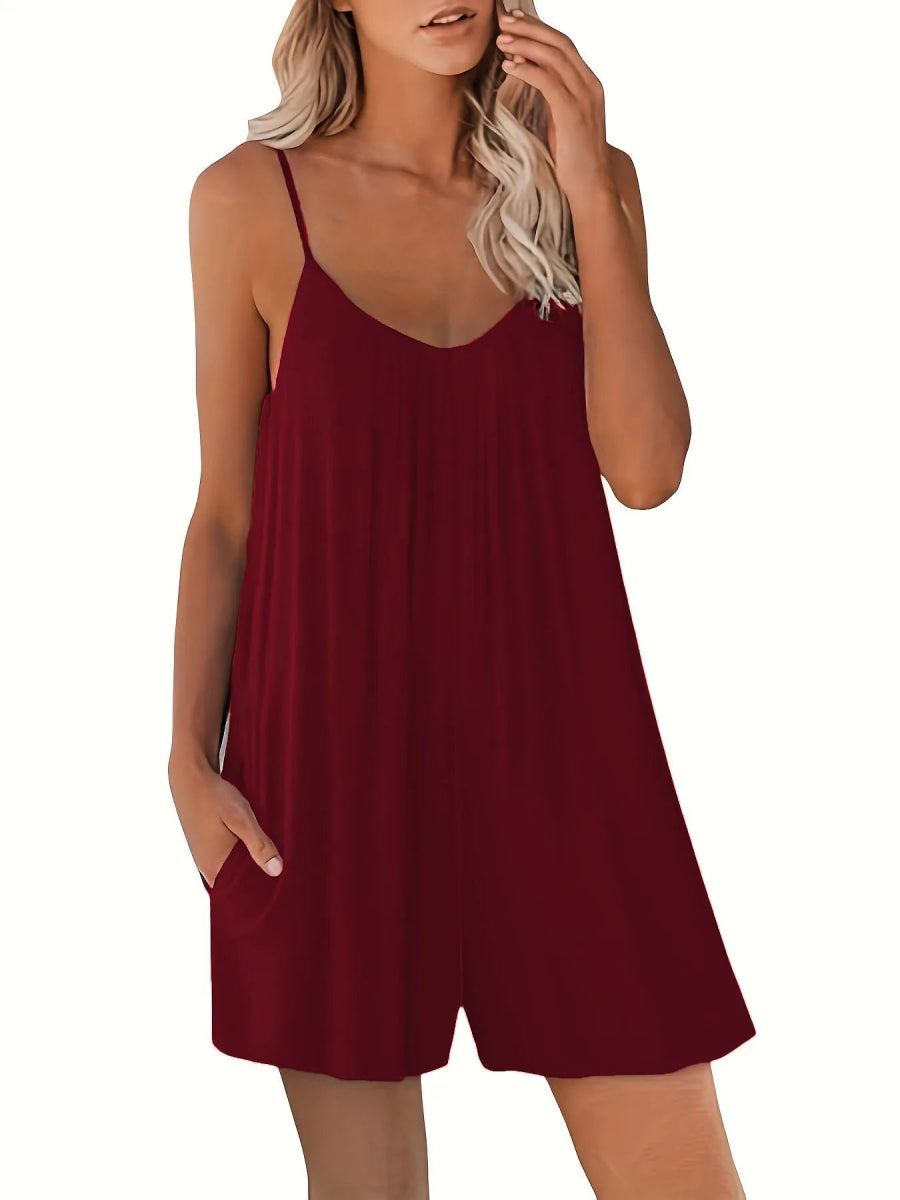 Margreet | Casual Losse Mini Jumpsuit - Elegante korte dames jurk - Donker Rood - #Calora#