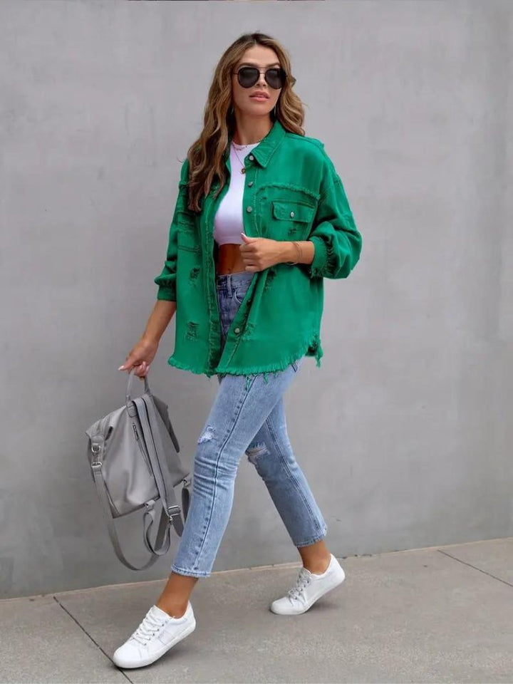 Marly | Oversized Dames Denim Jas - Groen - #Calora#