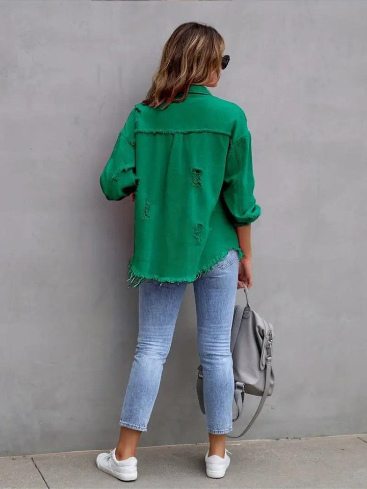 Marly | Oversized Dames Denim Jas - Groen - #Calora#