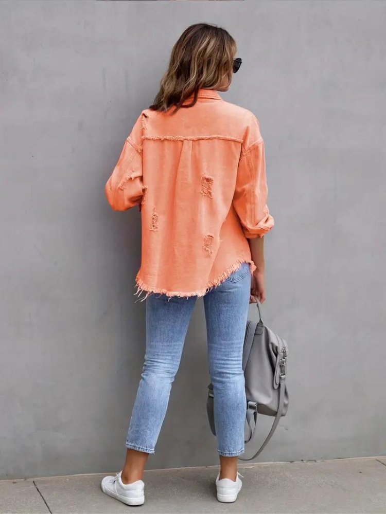 Marly | Oversized Dames Denim Jas - Oranje - #Calora#