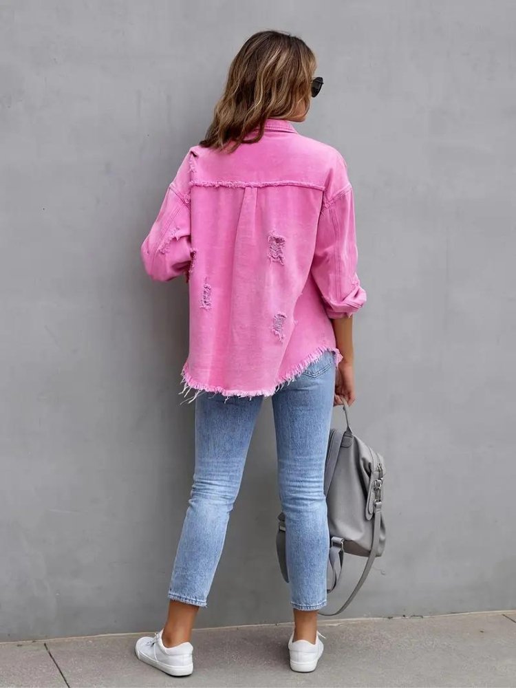 Marly | Oversized Dames Denim Jas - Roze - #Calora#