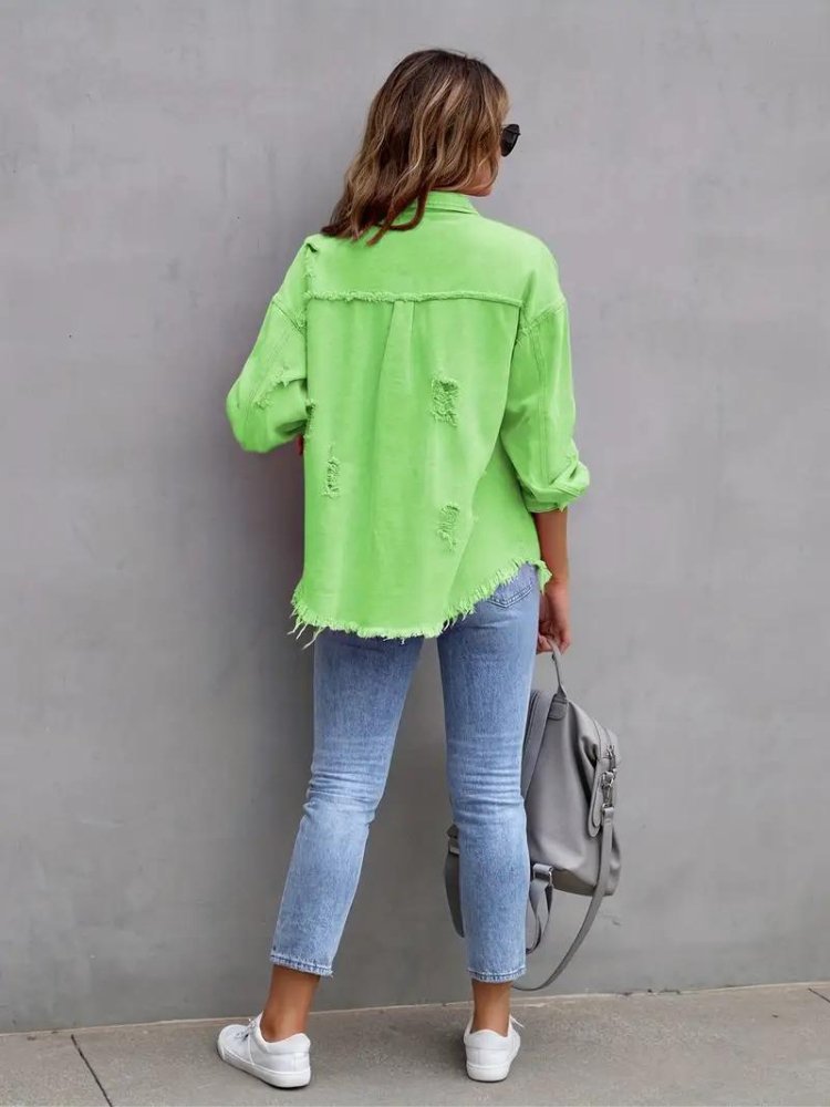 Marly | Oversized Dames Denim Jas - Groen - #Calora#