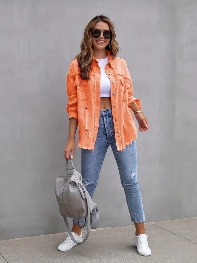 Marly | Oversized Dames Denim Jas - Oranje - #Calora#