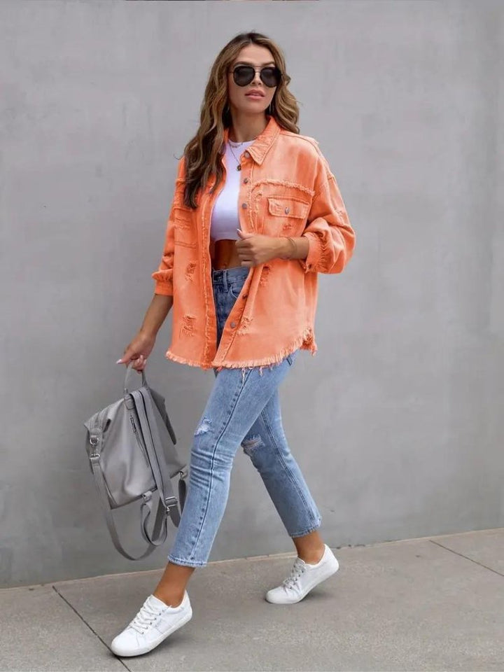 Marly | Oversized Dames Denim Jas - Oranje - #Calora#