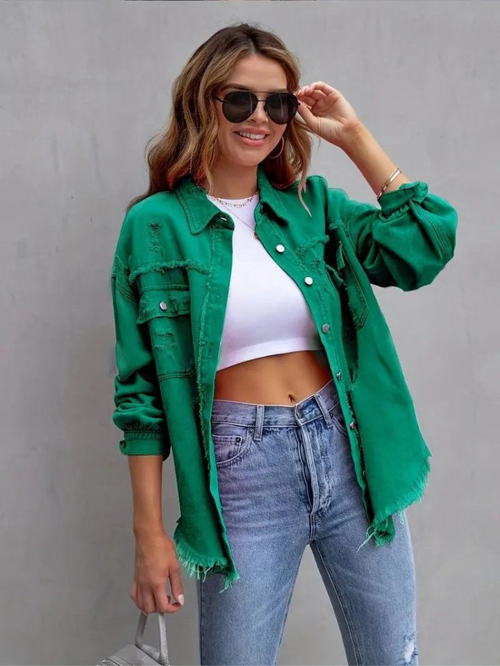 Marly | Oversized Dames Denim Jas - Groen - #Calora#