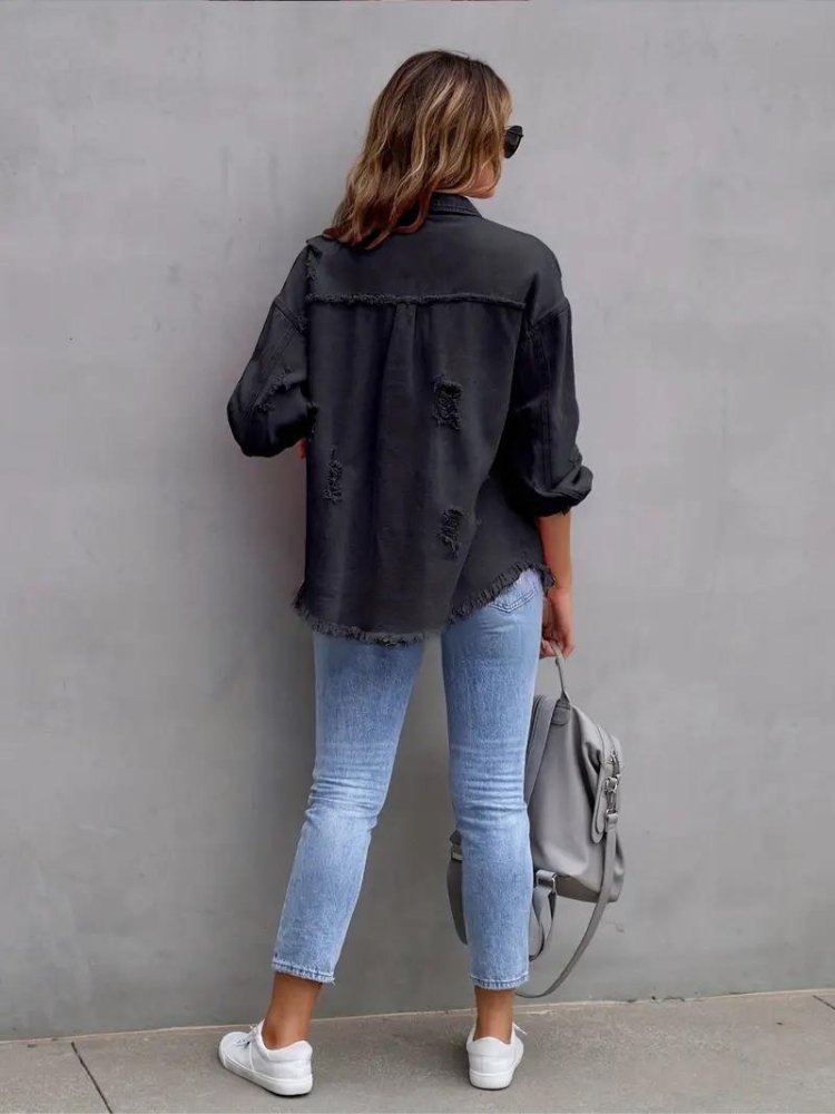 Marly | Oversized Dames Denim Jas - Zwart - #Calora#