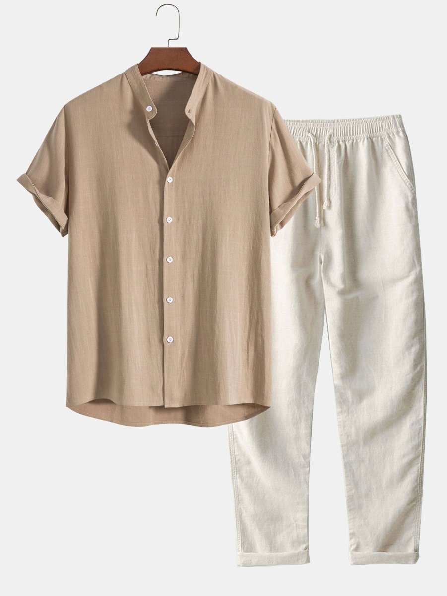 Matteo | Casual Linnen Set - Linnen kleding mannen - Beige - #Calora#