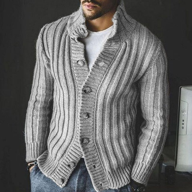 CALORA_ Stijlvolle vintage heren cardigan - Gebreide sweater met opstaande kraag