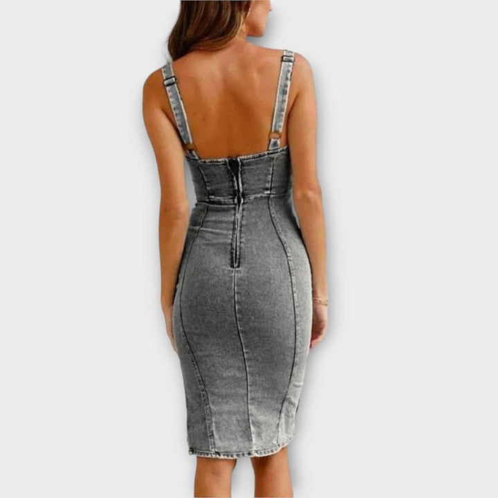 Mira | Denim jurk met verstelbare bandjes - Spijker Denim Jurk - Grijs - #Calora#