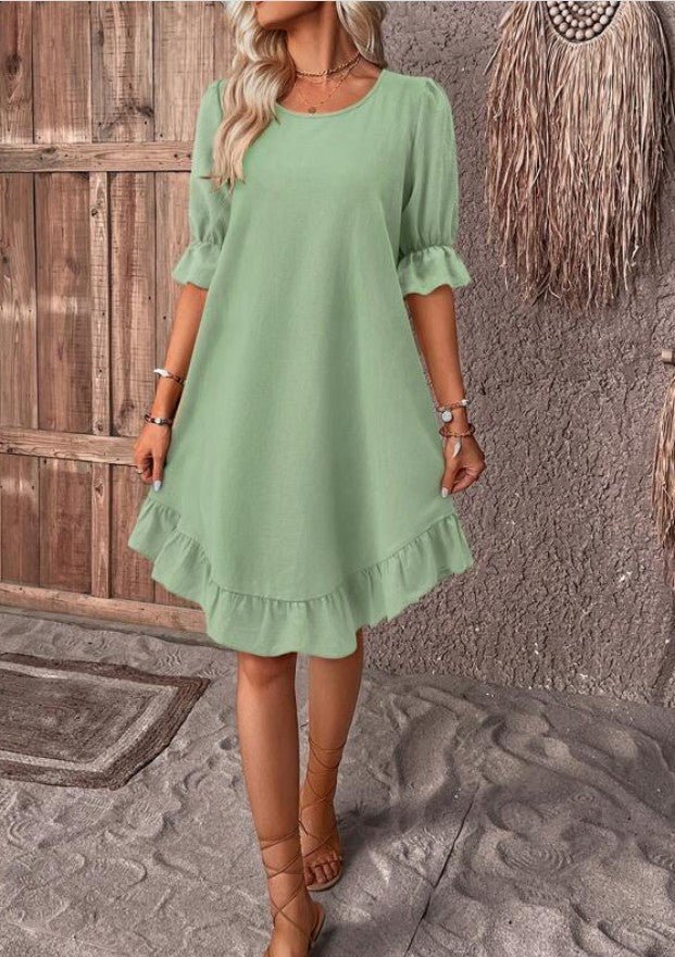 Olivia ⎮ Elegante Zomerjurk - Lange dames jurk effen - Licht groen - #Calora#