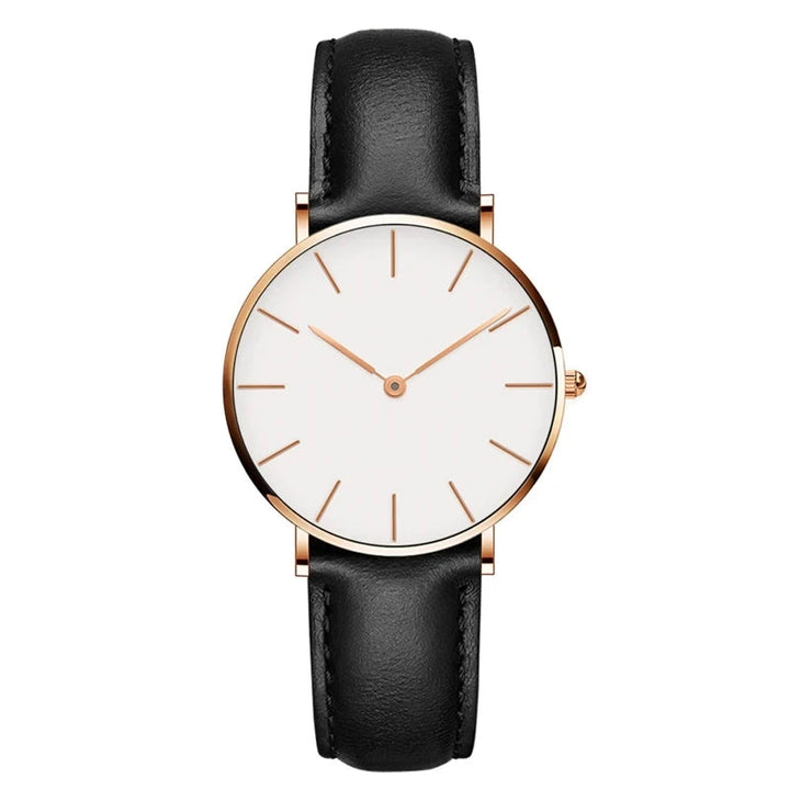 Diamira | Ronde Tijdloze Minimalistische Horloge met Lerenband