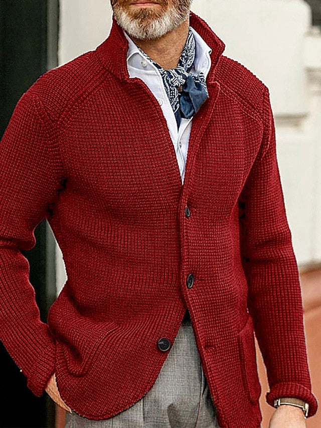 CALORA_ Aldric | Heren cardigan sweater van Geribde gebreide stof met zakken