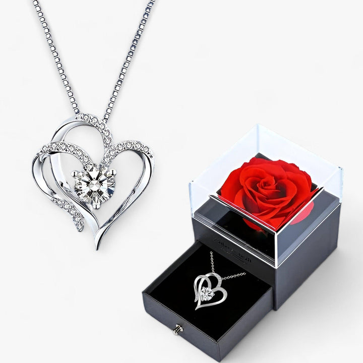 Lovies | Elegante Hart Zirkonia Ketting met Luxe Rozen Cadeauverpakking