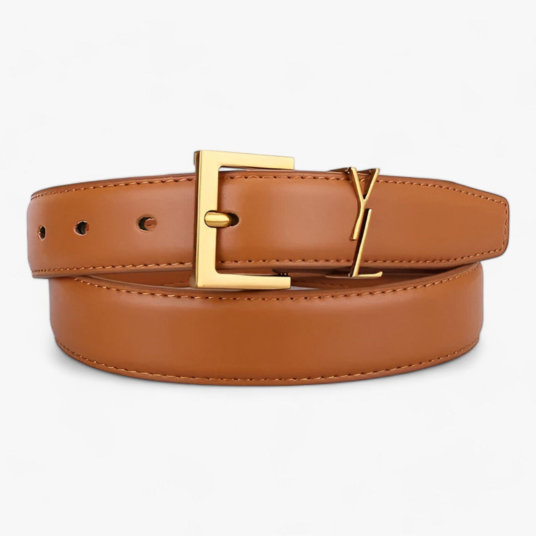 CALORA_ Dames Designer Leren Riem met Gouden Gesp
