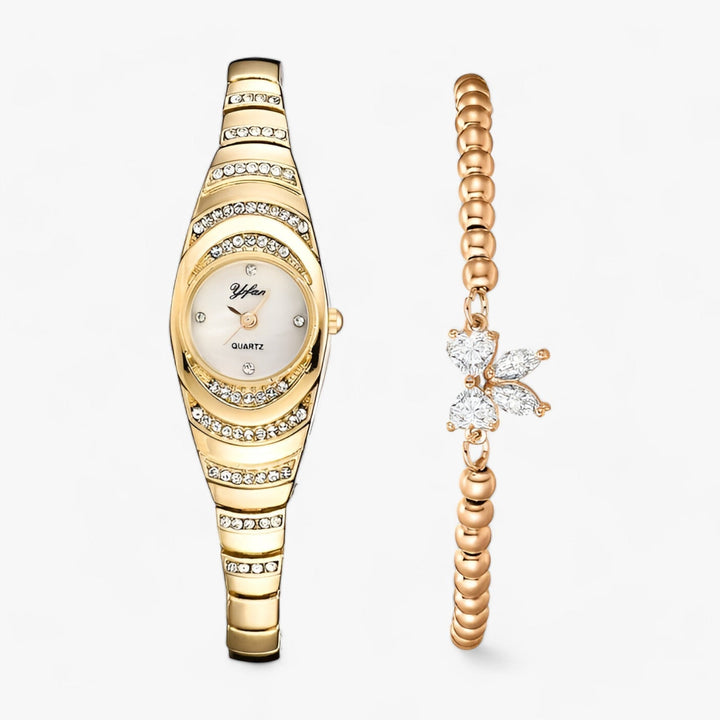 Dames Quartz Horloge met Kristallen Diamantenaccenten en Luxe Uitstraling