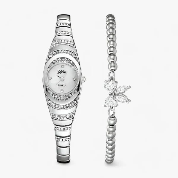 Ovale Dames Quartz Horloge met Kristallen Diamantaccenten