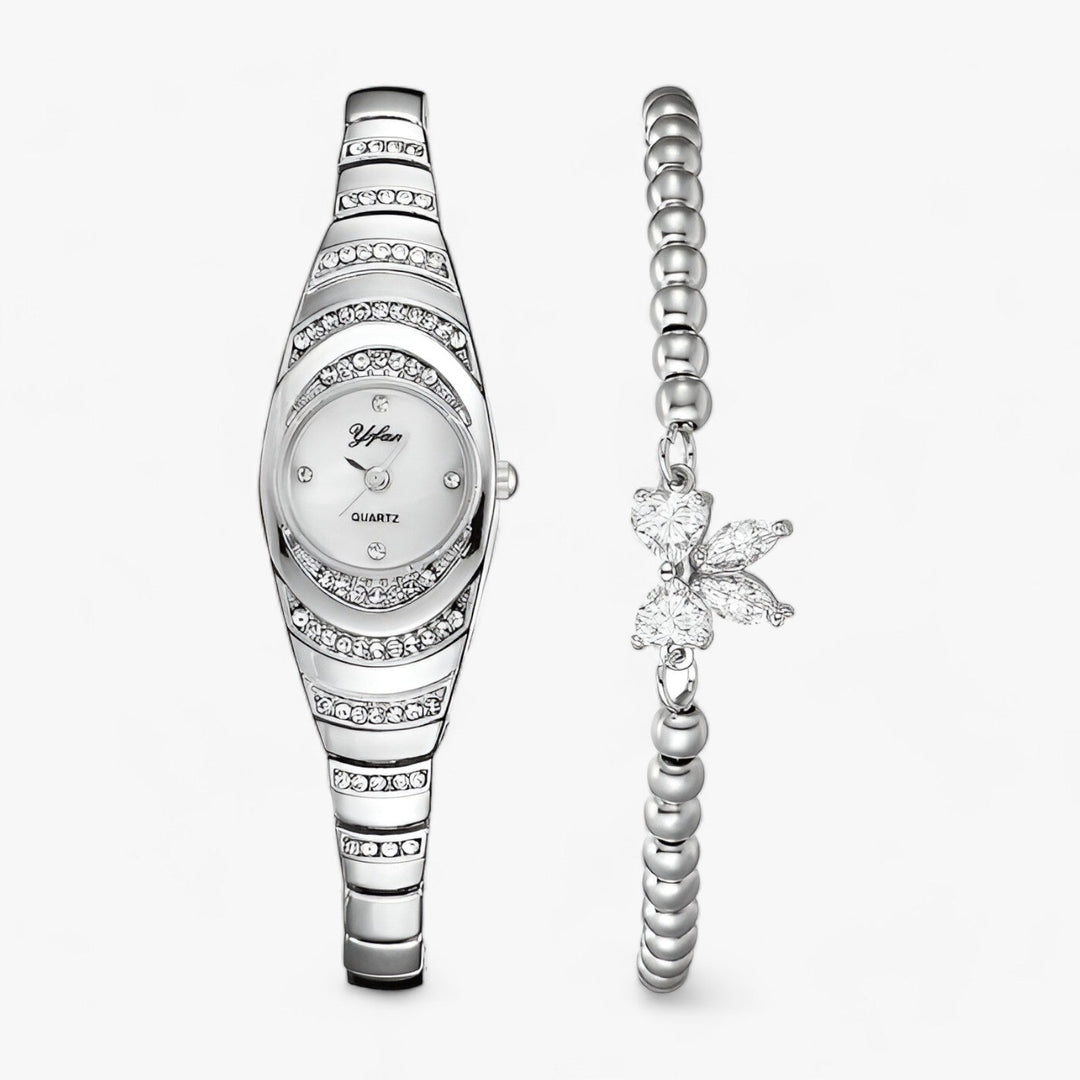 Dames Quartz Horloge met Kristallen Diamantenaccenten en Luxe Uitstraling