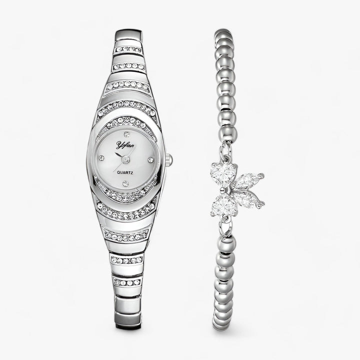 Dames Quartz Horloge met Kristallen Diamantenaccenten en Luxe Uitstraling