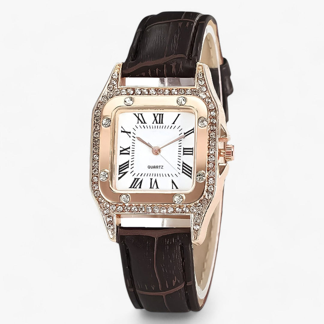 Diamanten Quartz-Leder Horloge